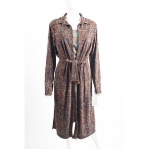 CDC Womens Duster Long Overcoat & Tank Top Set Sz 12 Brown Blue Floral NWT
